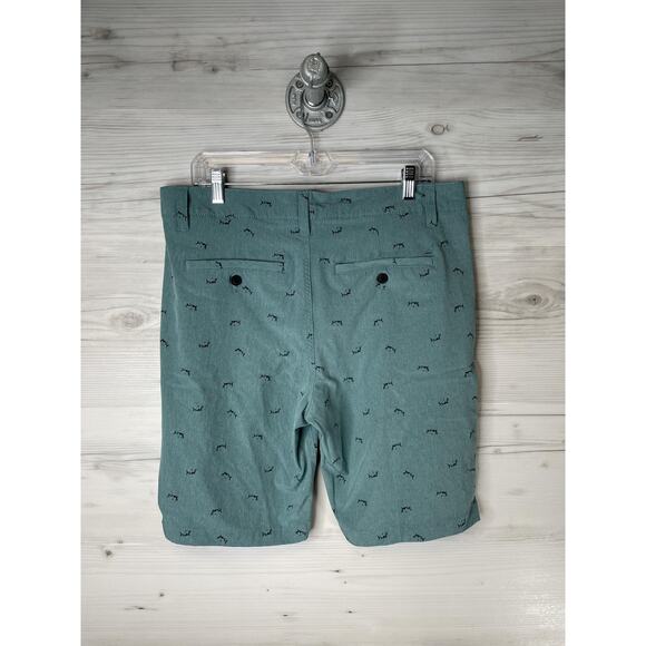Atlantis WeatherGear Shorts Mens 34 Green Hammerhead Shark Print Stretch Chino - Picture 7 of 11